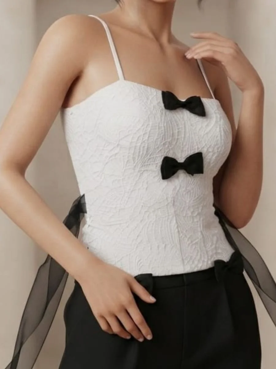 Monochrome Bow Detail Smocked Cami Top